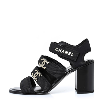 Chanel Fabric Metal CC Logo Sandals 38 Black 1 of 7