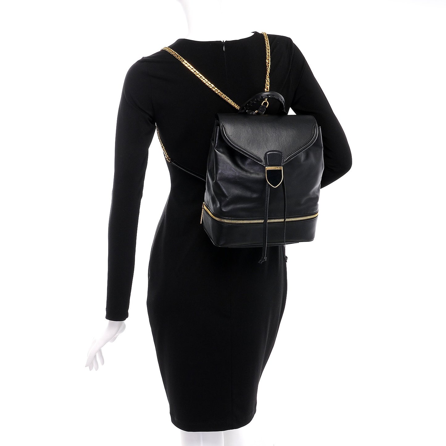 Calfskin Small Chain Strap Backpack Black