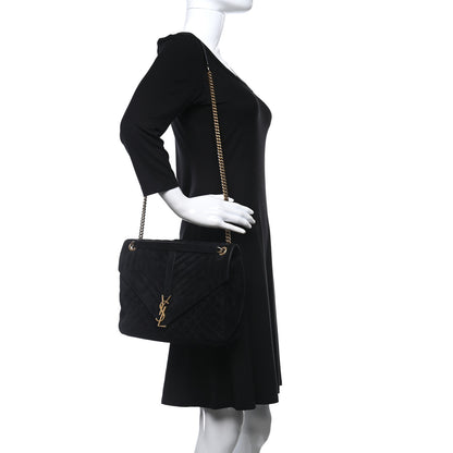 Saint Laurent Suede Mixed Matelasse Tri-Quilt Large Monogram Envelope Satchel Black 2 of 25
