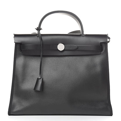 Hermes Toile H Berline Vache Hunter Herbag Zip PM 31 Black Ecru 3 of 14