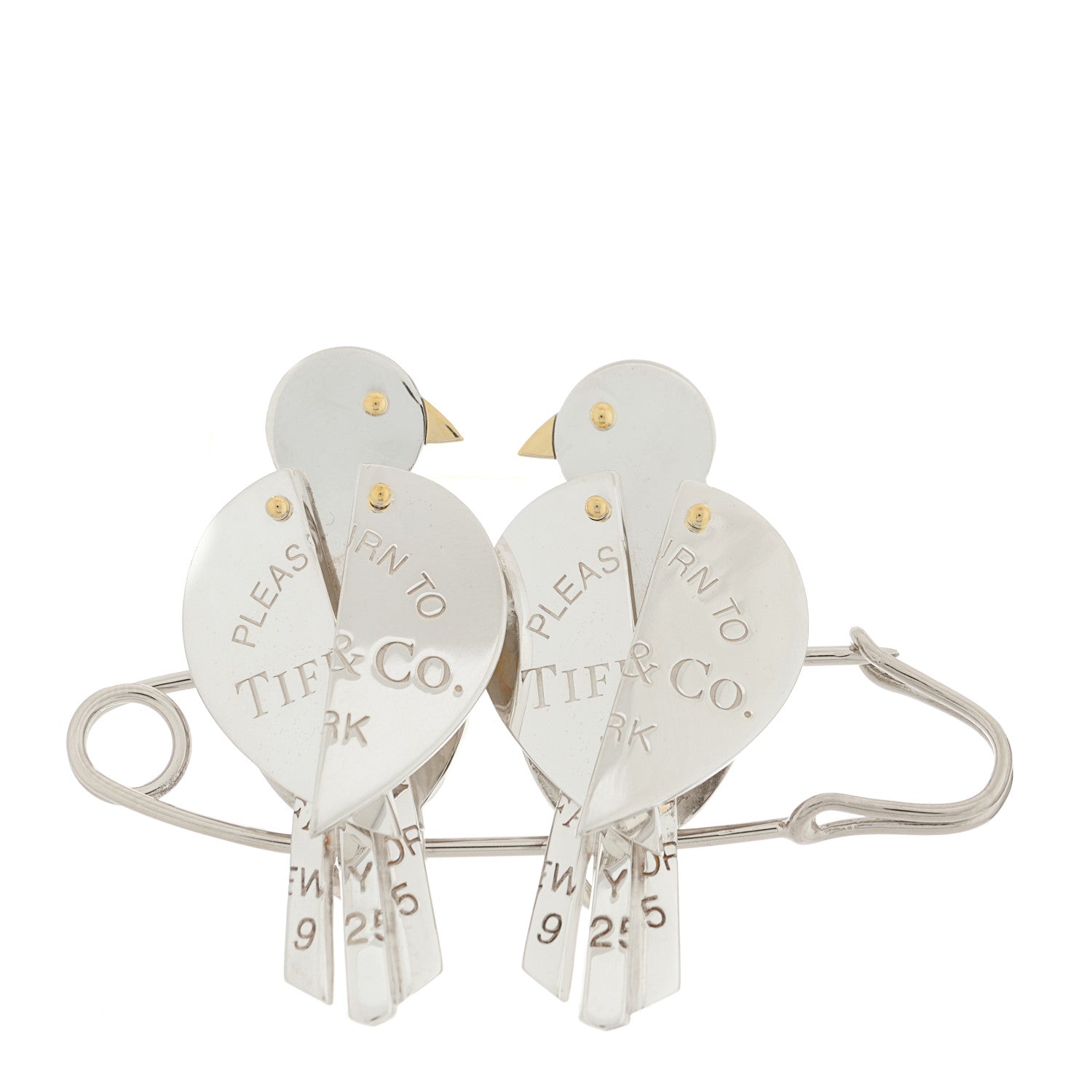 Tiffany Sterling Silver 18K Yellow Gold Return to Tiffany Love Bugs Bird Brooch Pin 1 of 4