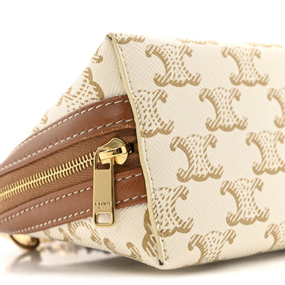 Celine Lambskin Triomphe Canvas Clutch With Chain White Tan 9 of 12