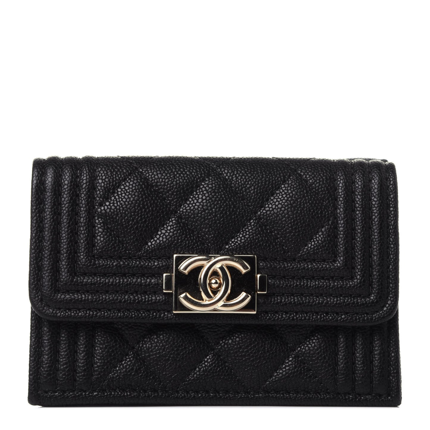 Caviar Quilted Small Boy Flap Wallet Black