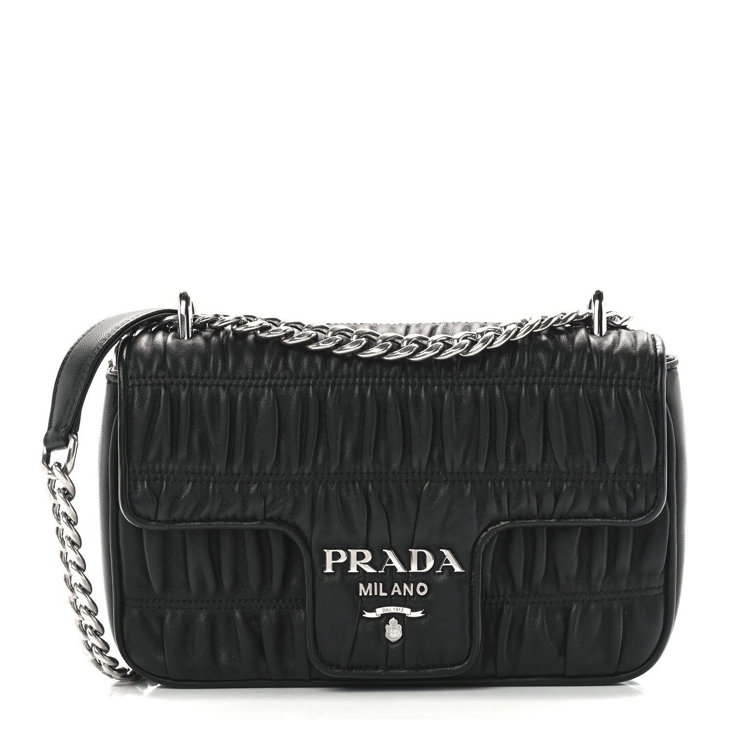 Prada Nappa Gaufre Small Chain Flap Shoulder Bag Black 1 of 13