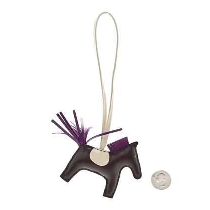 Hermes Milo Lambskin Grigri Rodeo Horse Bag Charm PM Rouge Sellier Craie Violet 2 of 4