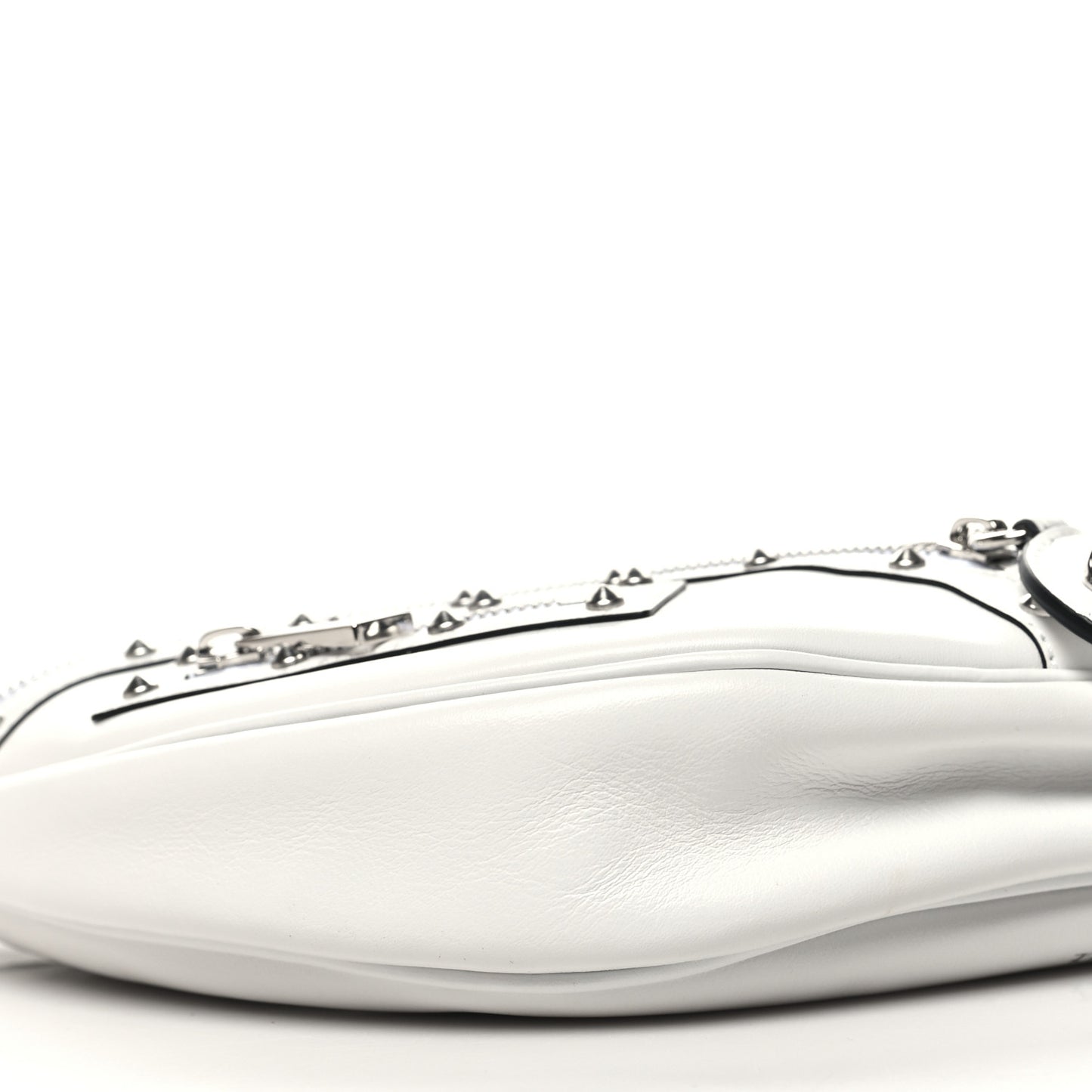 Calfskin Studded Small Repeat Zip Hobo White