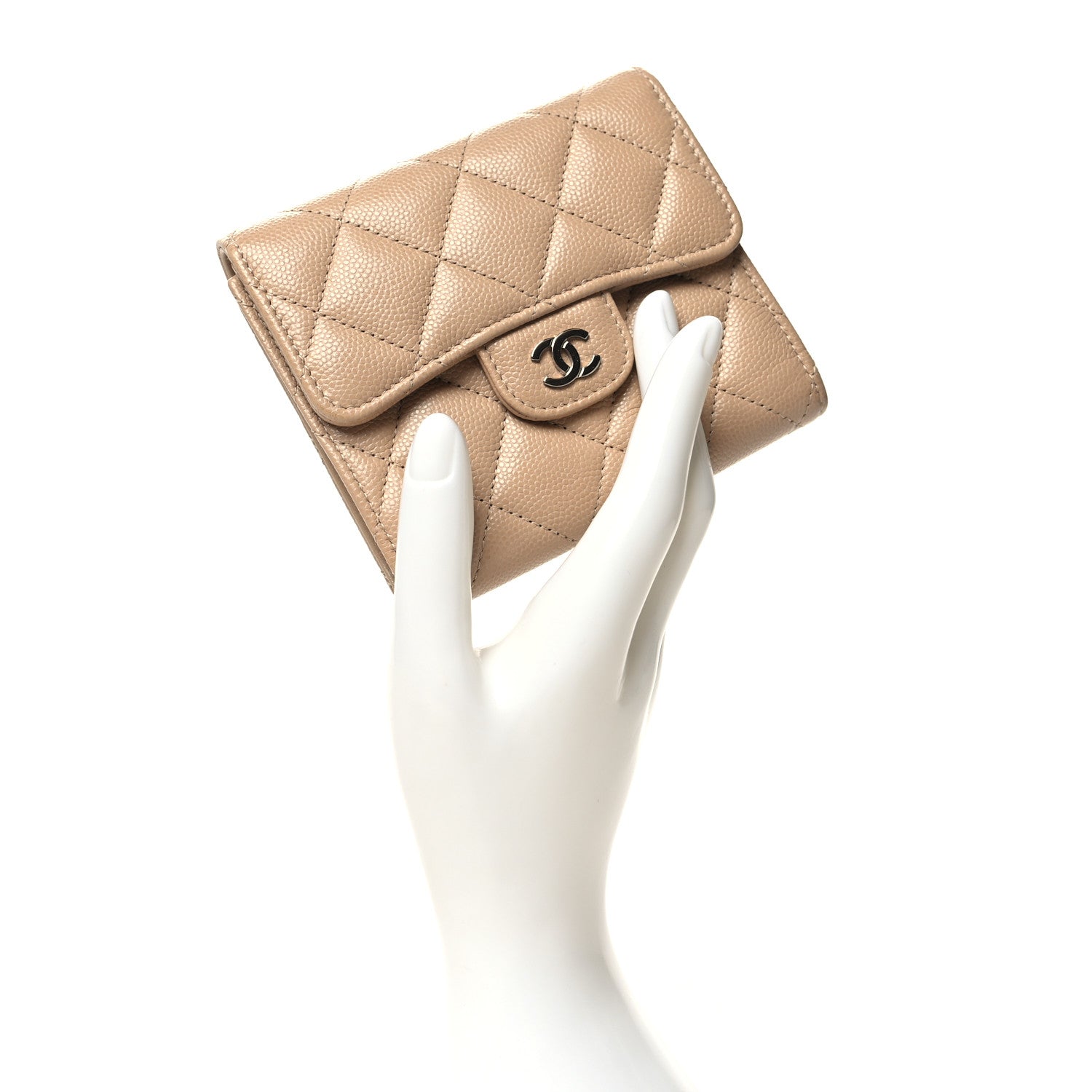 Chanel Caviar Quilted Compact Flap Wallet Beige 2 of 10