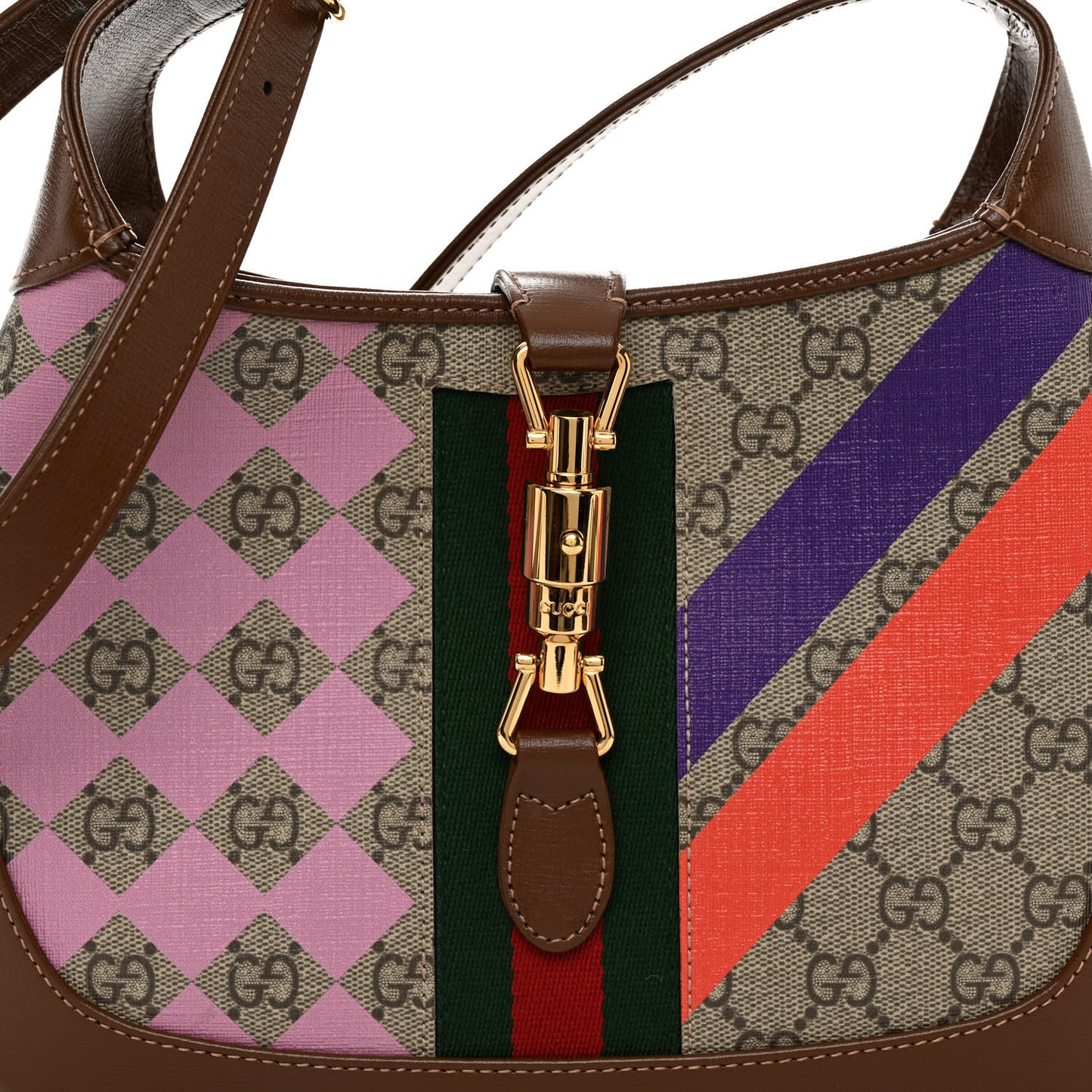 GG Supreme Monogram Azalea Calfskin Print Web Small Jackie 1961 Hobo Multicolor
