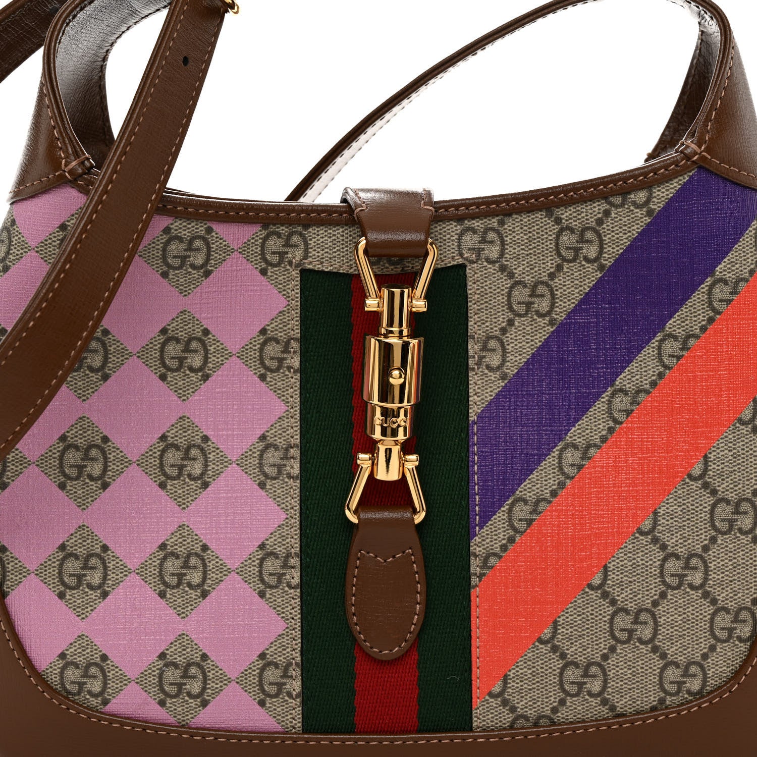 Gucci GG Supreme Monogram Azalea Calfskin Print Web Small Jackie 1961 Hobo Multicolor 7 of 11