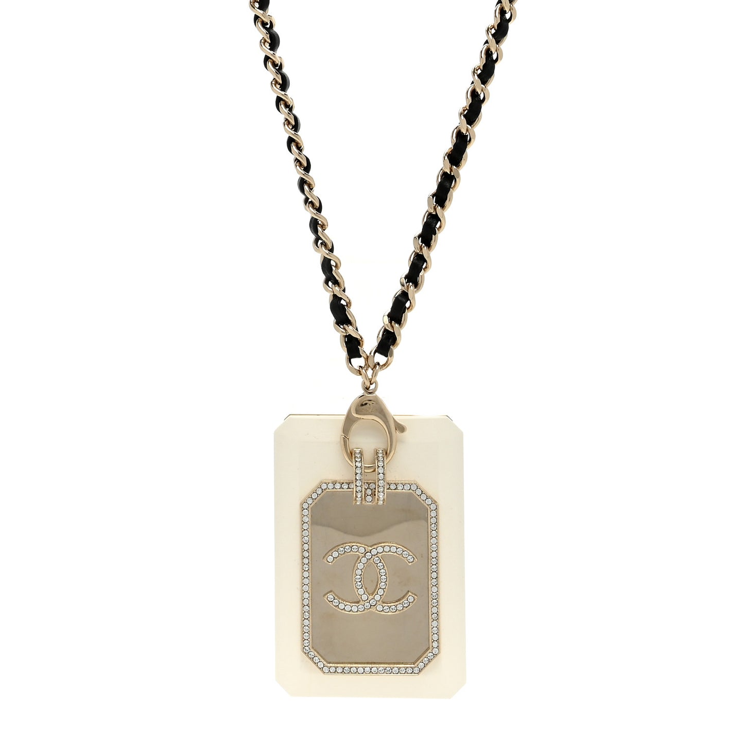Lambskin Crystal CC Cardholder Pendant Necklace Gold White