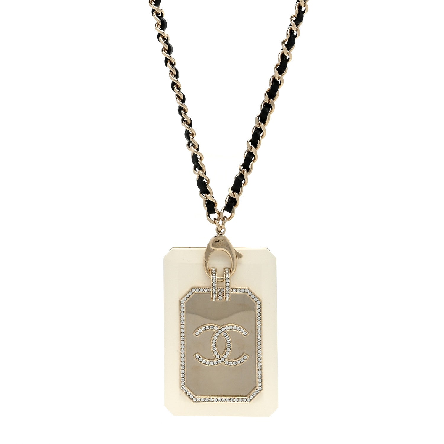 Chanel Lambskin Crystal CC Cardholder Pendant Necklace Gold White 1 of 4