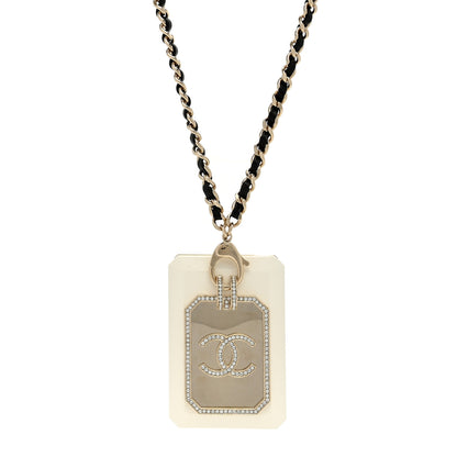 Chanel Lambskin Crystal CC Cardholder Pendant Necklace Gold White 1 of 4