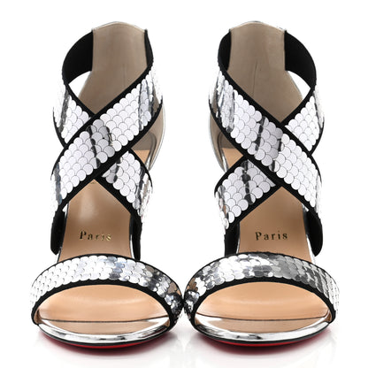 Christian Louboutin Sequin Xili 100 Disco Ball Sandal Pumps 39 Silver 2 of 9