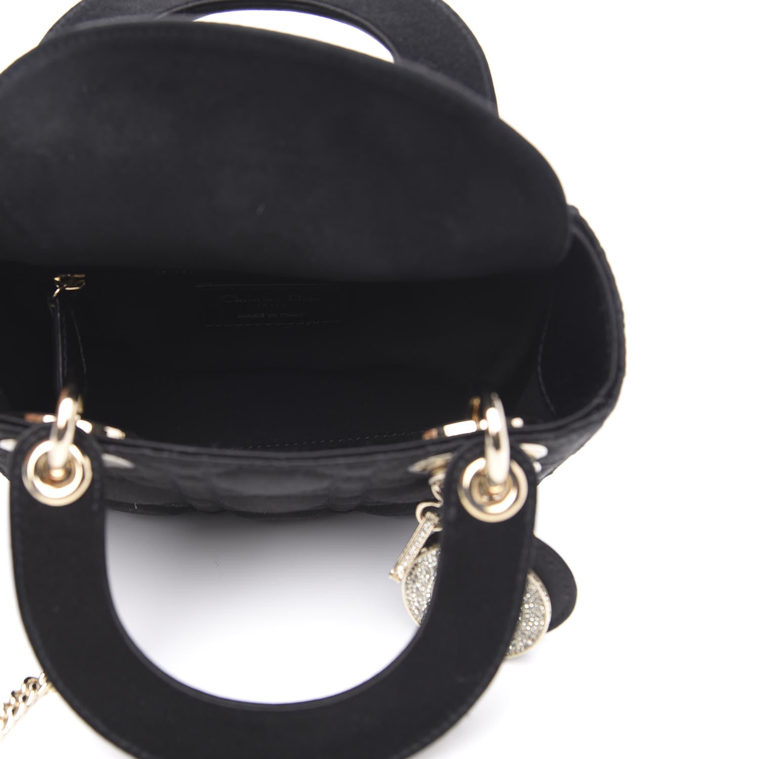 Christian Dior Satin Swarovski Crystal Cannage Mini Lady Dior Black 5 of 8