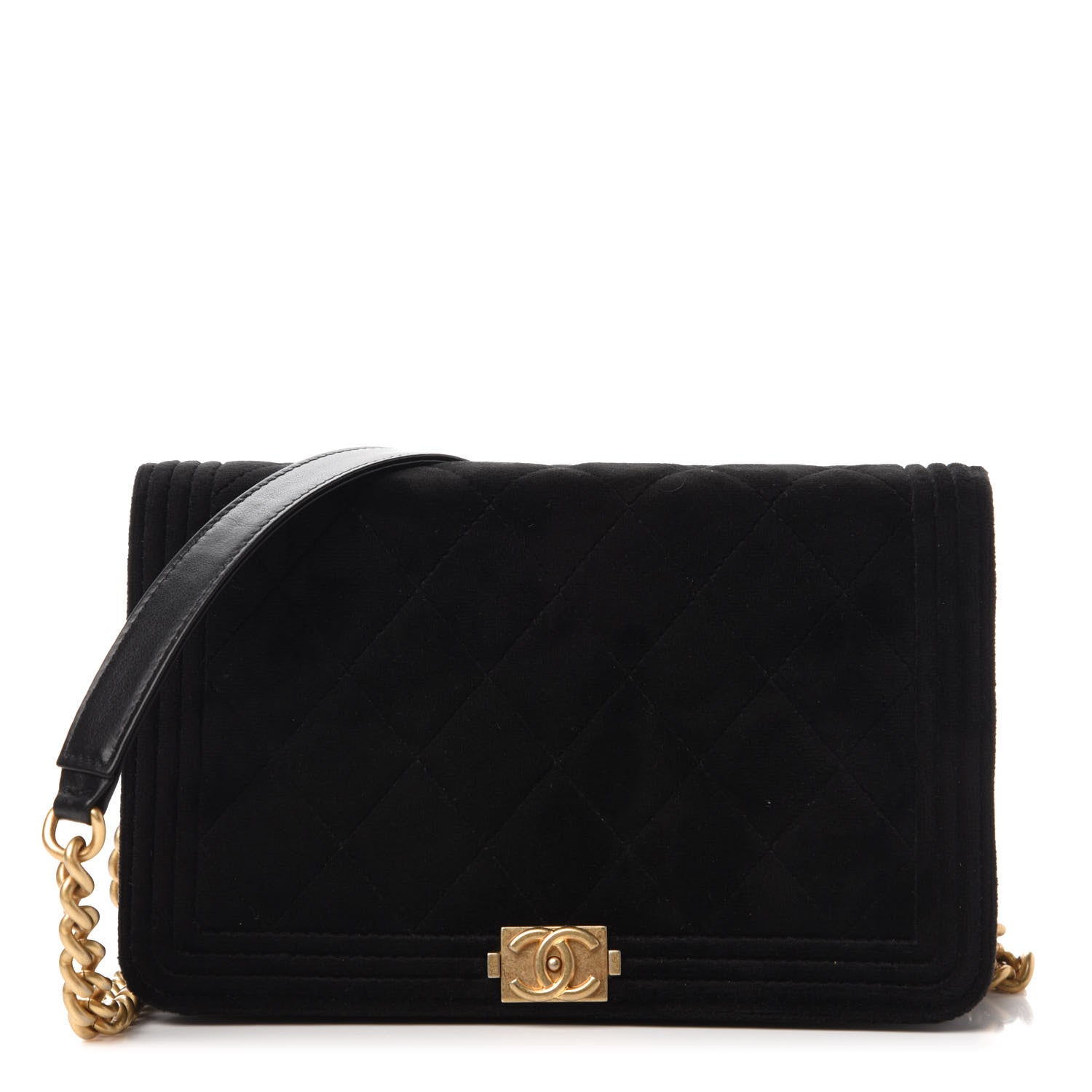 Chanel Velvet Quilted Boy Wallet On Chain WOC Black 1 of 11