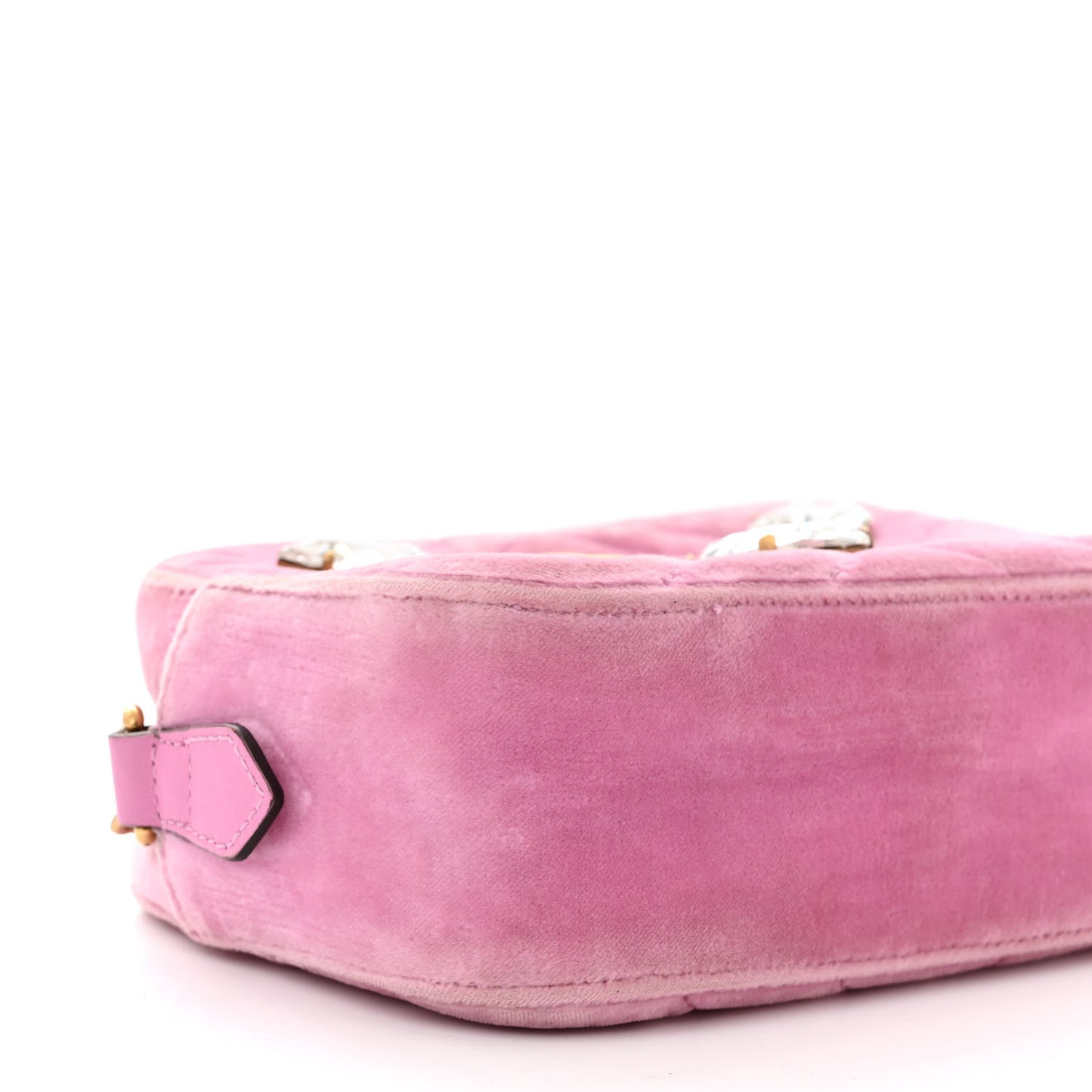 Velvet Matelasse Marquise Crystals Mini GG Marmont Chain Shoulder Bag Malva