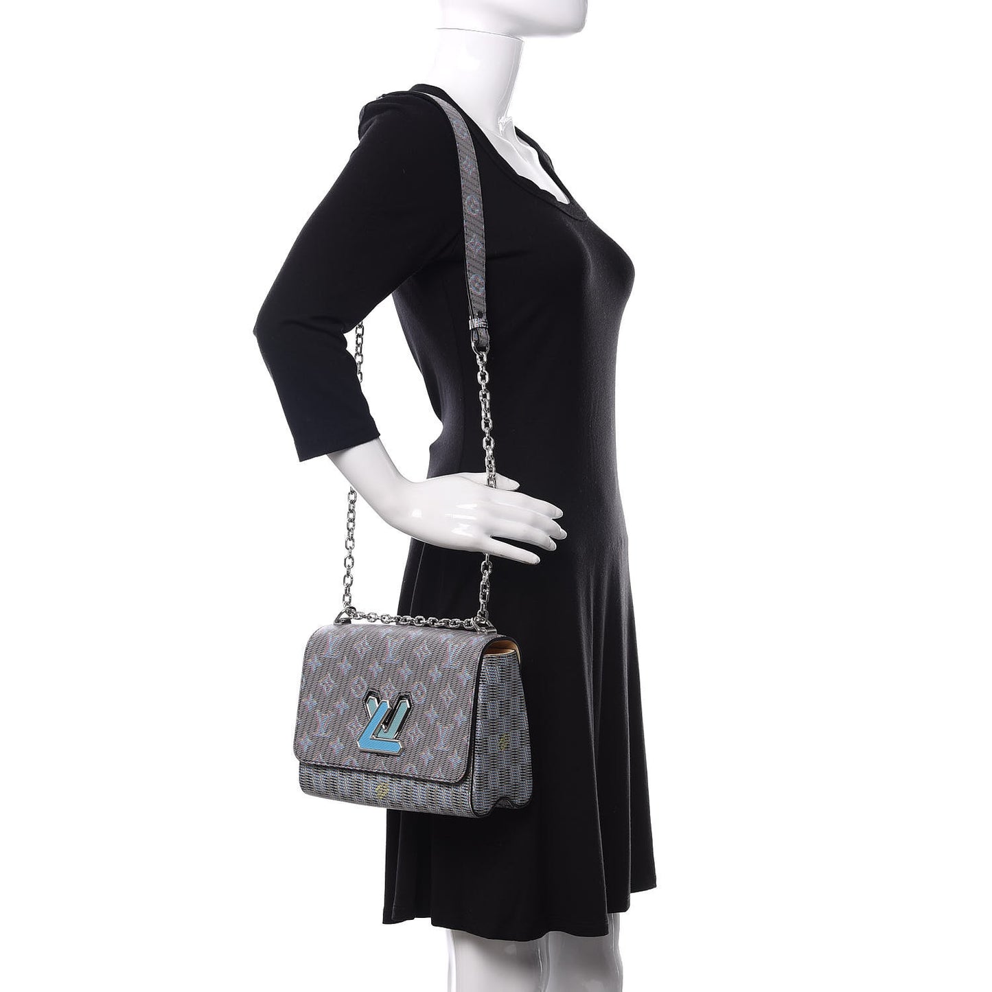 Calfskin Monogram LV Pop Twist Shoulder Bag MM Blue