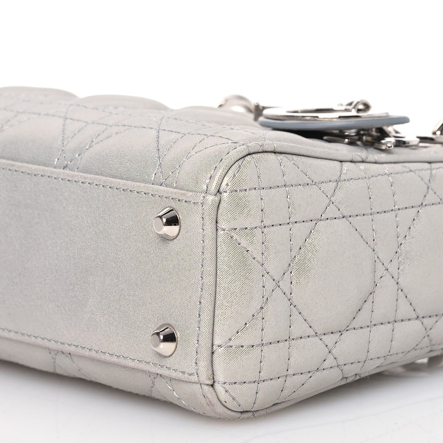 Metallic Nubuck Cannage Mini Lady Dior Silver