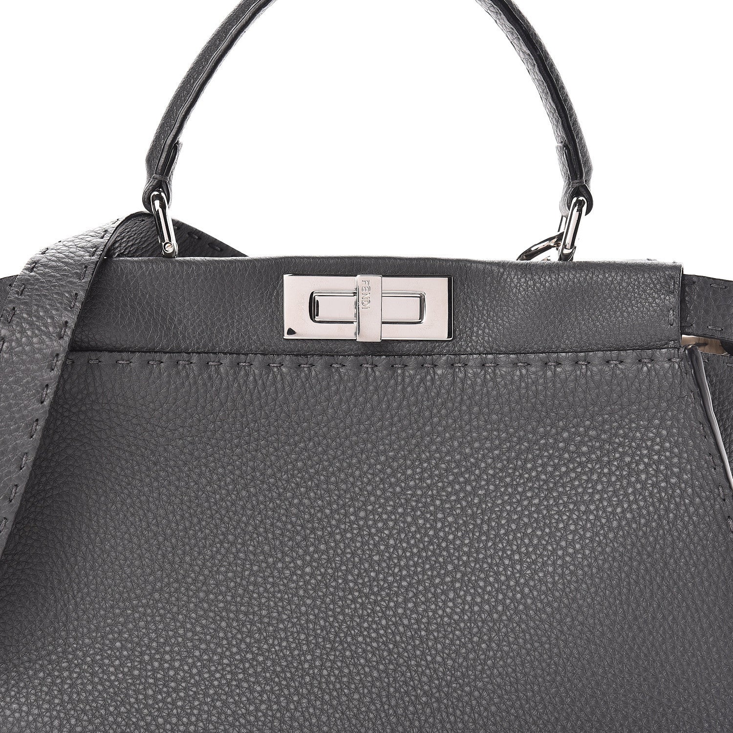 Fendi Cuoio Romano Selleria Bi-Color Medium Peekaboo Iconic Satchel Asfalto Latte 11 of 22