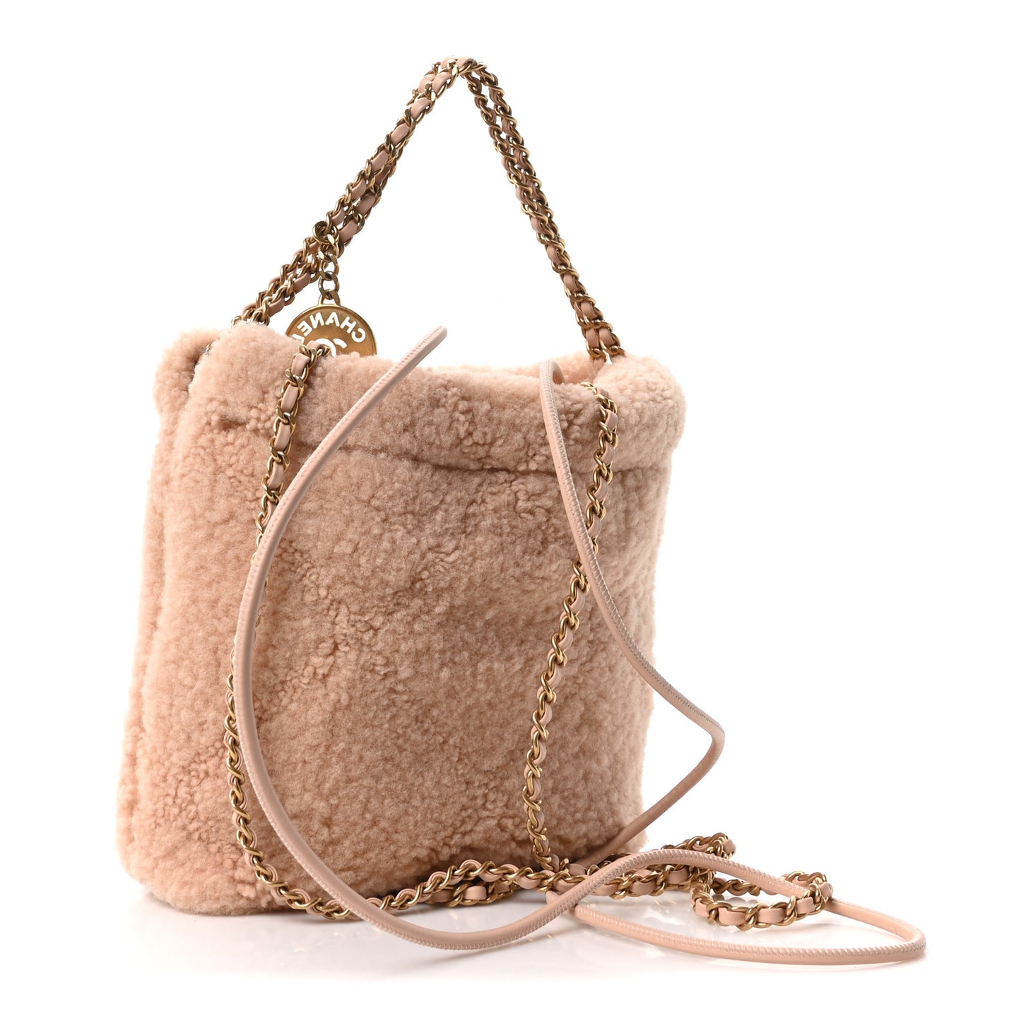 Aged Lambskin Shearling Quilted Small Chanel 22 Light Pink