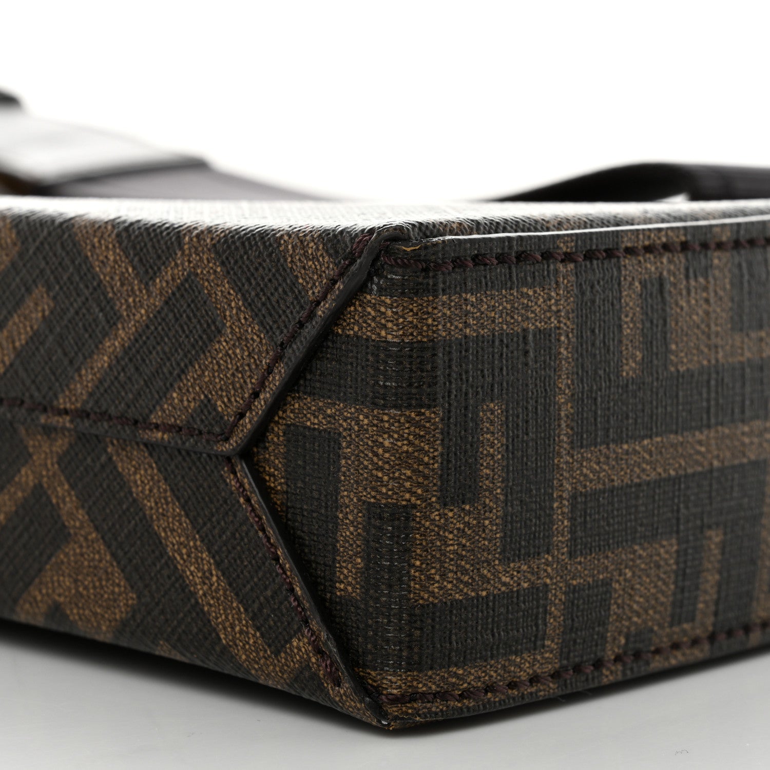Fendi Shiny Glazed Fabric Vitello Cover FF 1974 Logo Clutch Tobacco Moro Giallo Ebano 11 of 11