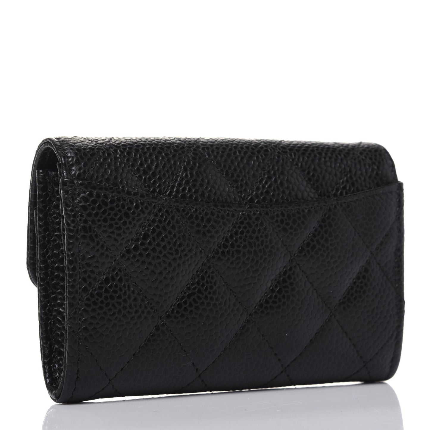Caviar Quilted Flap Card Holder Wallet Black