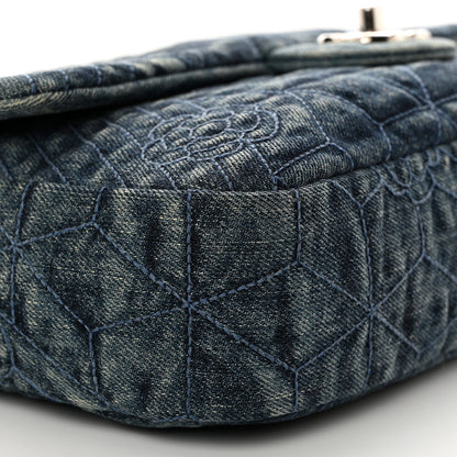 Chanel Denim Quilted Camellia Embroidered Medium Flap Blue 9 of 11