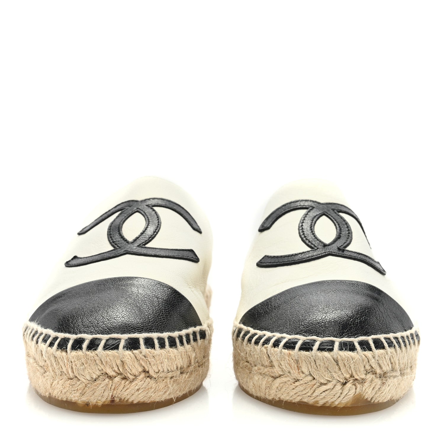 Chanel Iridescent Goatskin CC Espadrille Mules 36 Ivory Black 3 of 7