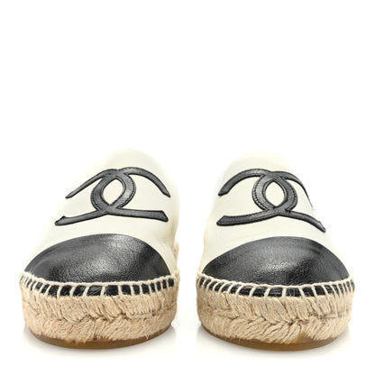 Chanel Iridescent Goatskin CC Espadrille Mules 36 Ivory Black 3 of 7