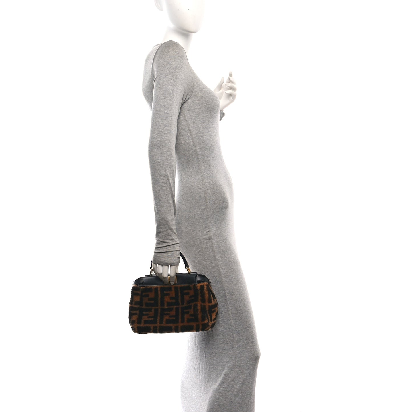 Shearling Nappa Macro FF 1974 Mini Peekaboo Iconic Satchel Tobacco Black