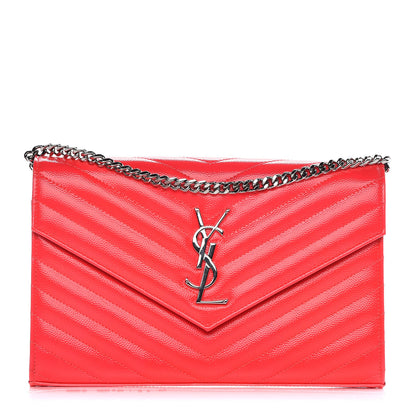 Saint Laurent Patent Grain De Poudre Matelasse Chevron Monogram Chain Wallet Pink 1 of 9