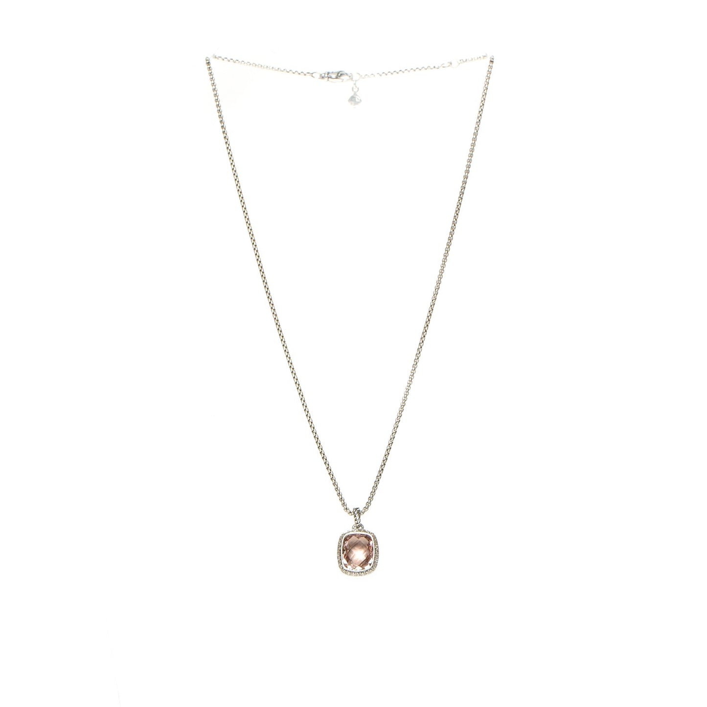 Sterling Silver Diamond Morganite 12mm Noblesse Pendant Necklace