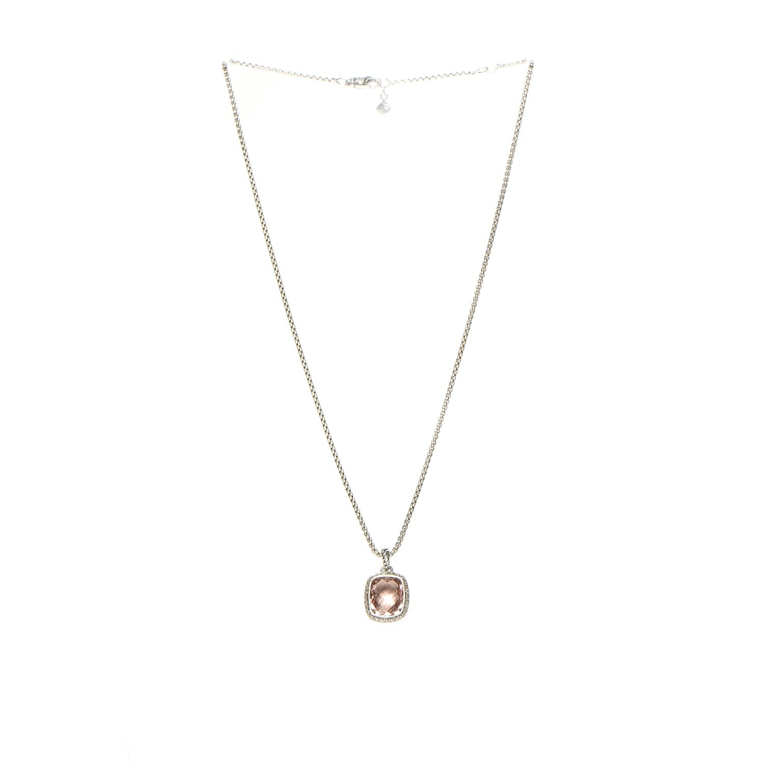 David Yurman Sterling Silver Diamond Morganite 12mm Noblesse Pendant Necklace 3 of 5