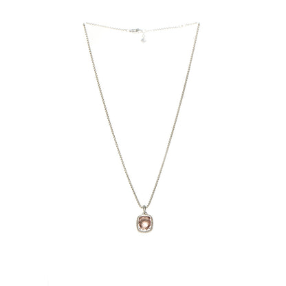 David Yurman Sterling Silver Diamond Morganite 12mm Noblesse Pendant Necklace 3 of 5