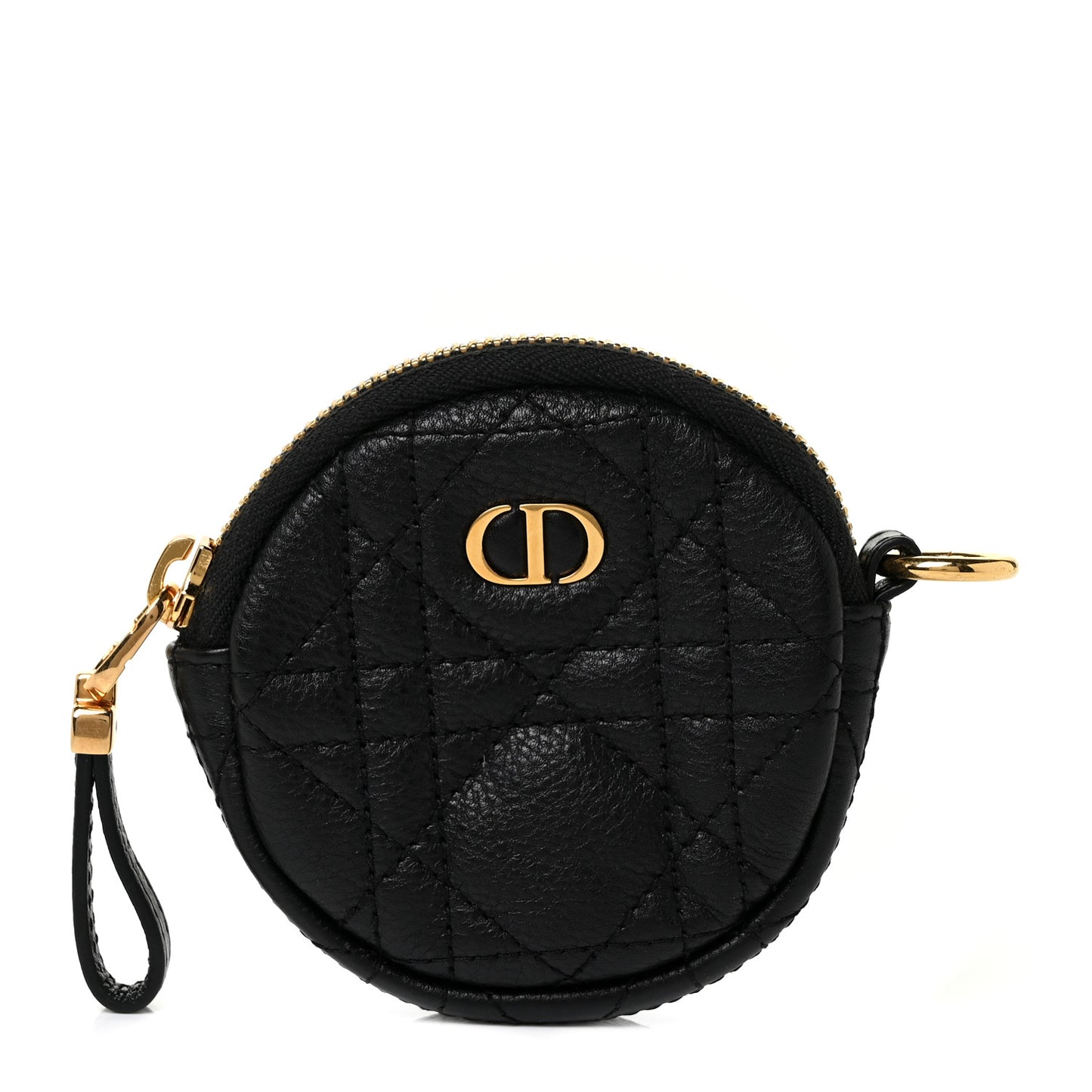 Supple Calfskin Cannage Round Detachable Caro Coin Purse Black