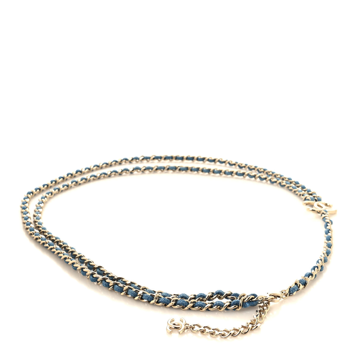 Chanel Metal Denim CC Double Chain Belt Blue Gold 2 of 4