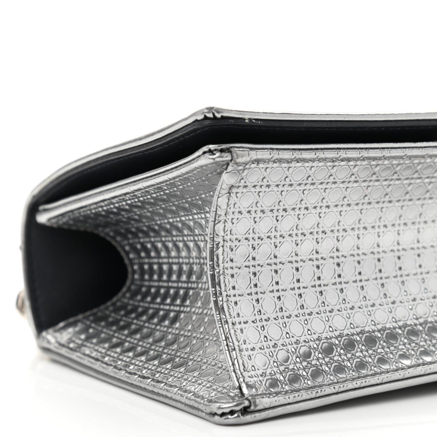 Metallic Patent Micro-Cannage Small Diorama Flap Bag Silver