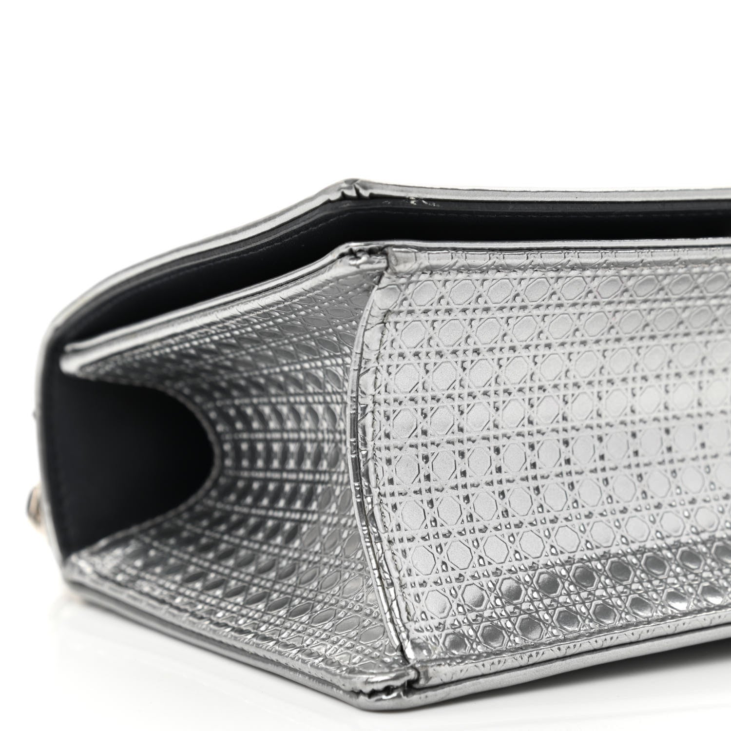 Christian Dior Metallic Patent Micro-Cannage Small Diorama Flap Bag Silver 8 of 9
