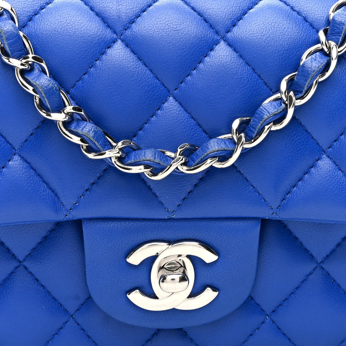 Lambskin Quilted Mini Rectangular Flap Blue