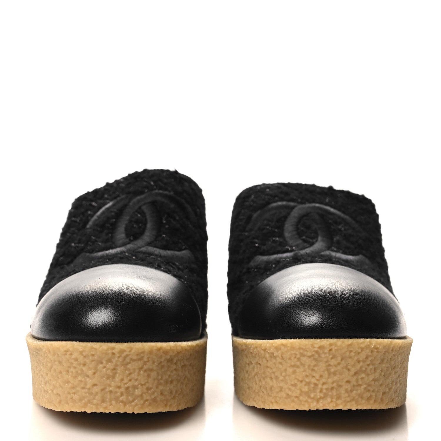 Chanel Iridescent Wool Tweed Lambskin CC Mules 41 Black 2 of 9