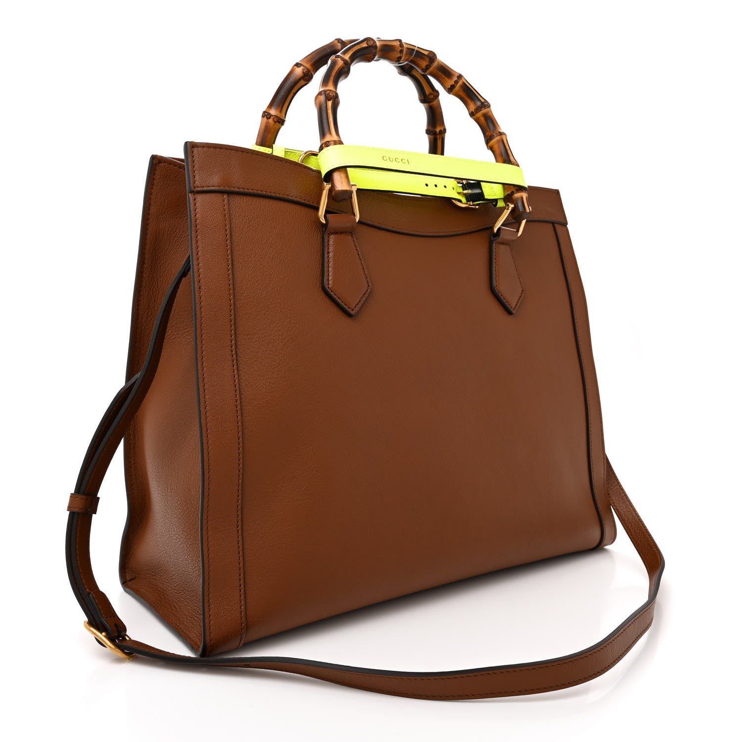 Gucci Wonka Grain Calfskin Medium Diana Tote Bag Cuir Yellow Fluo 3 of 13