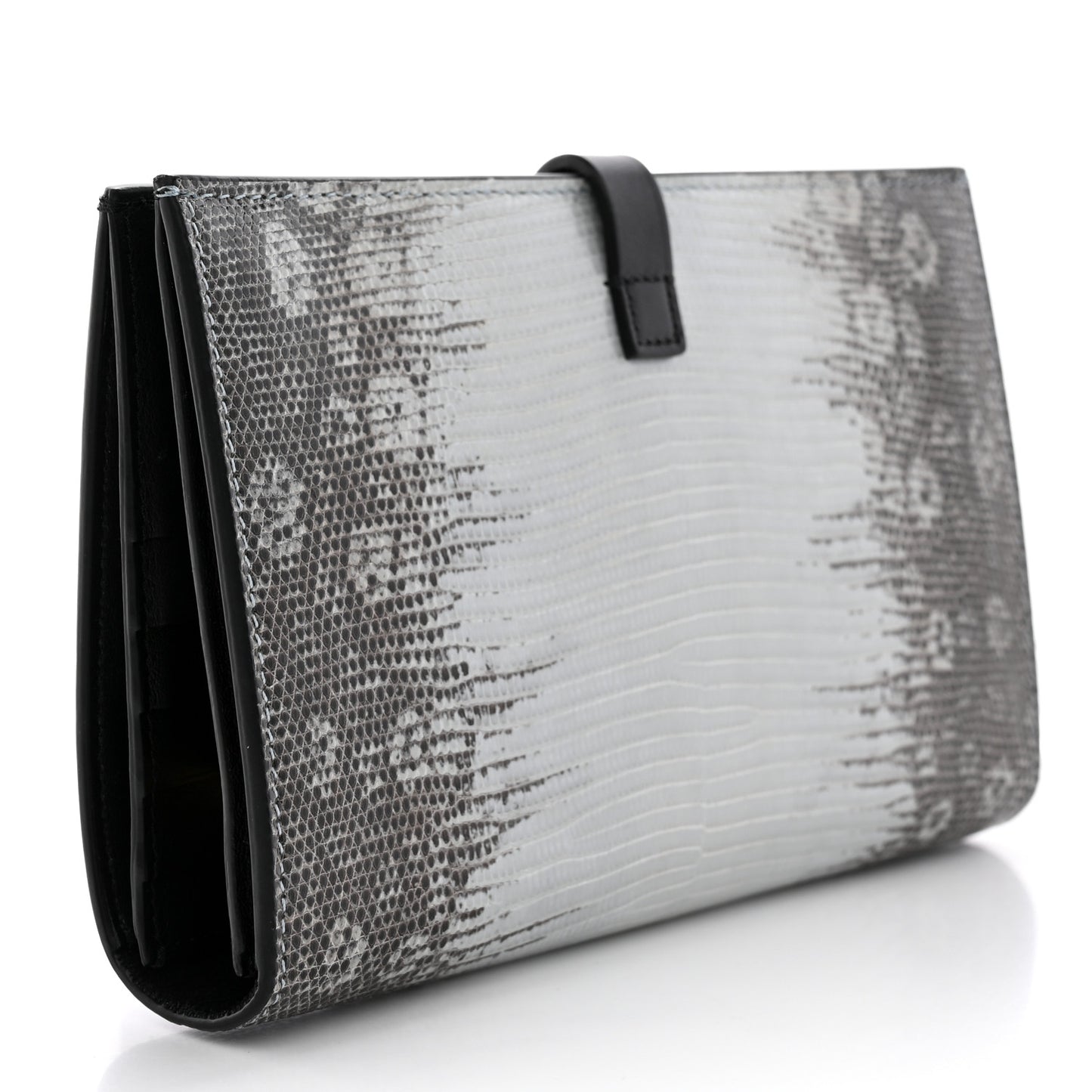 Lizard Calfskin Large Multifunction Strap Wallet Natural
