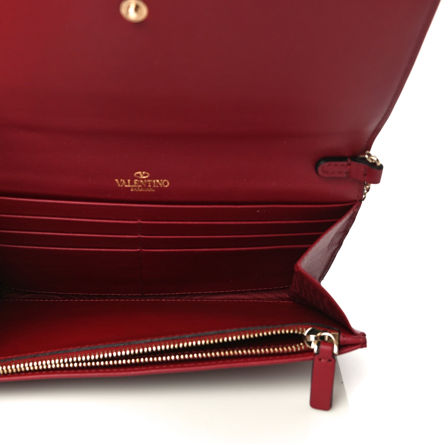 Valentino Garavani Vitello Rockstud Crossbody Wallet On Chain Rubino 4 of 9