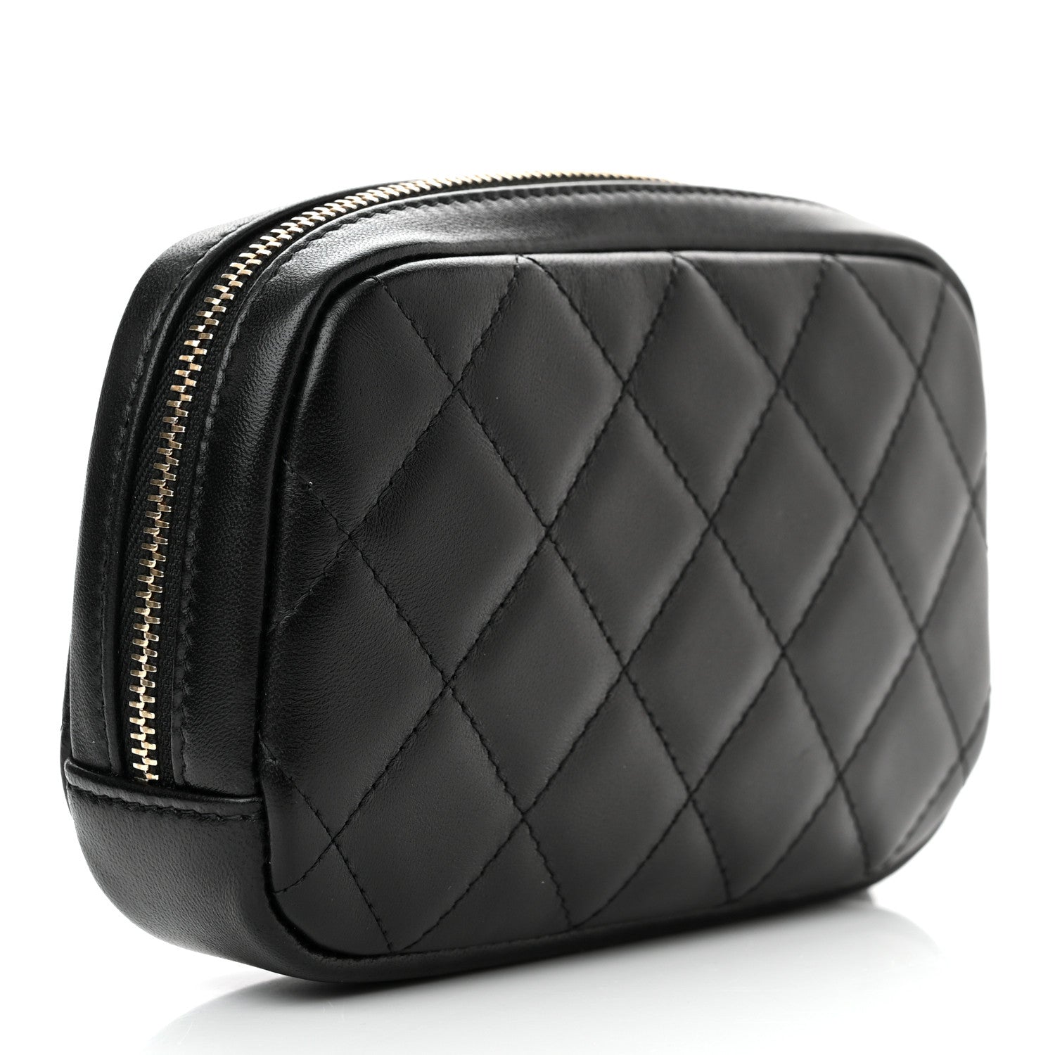 Chanel Lambskin Quilted Small Curvy Pouch Cosmetic Case Black 3 of 9