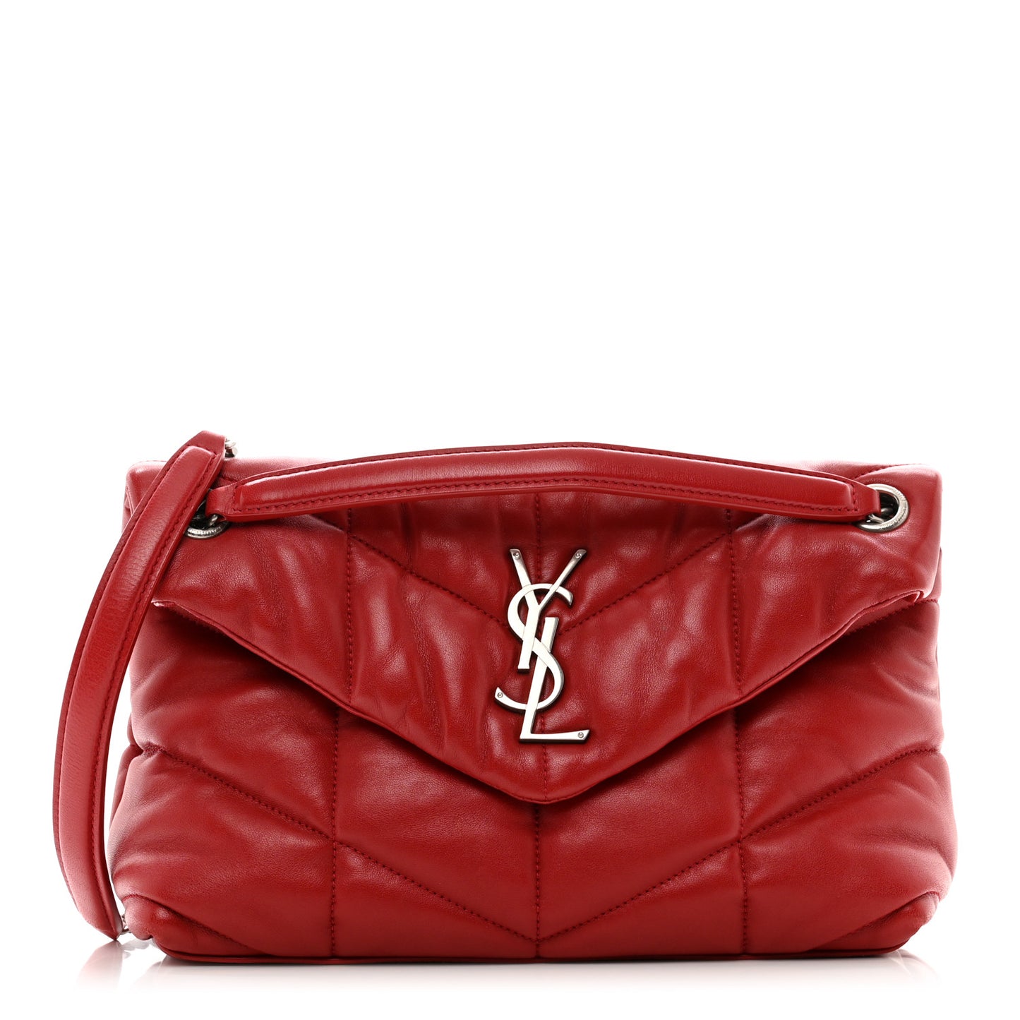 Lambskin Quilted Small Loulou Puffer Monogram Chain Satchel Red