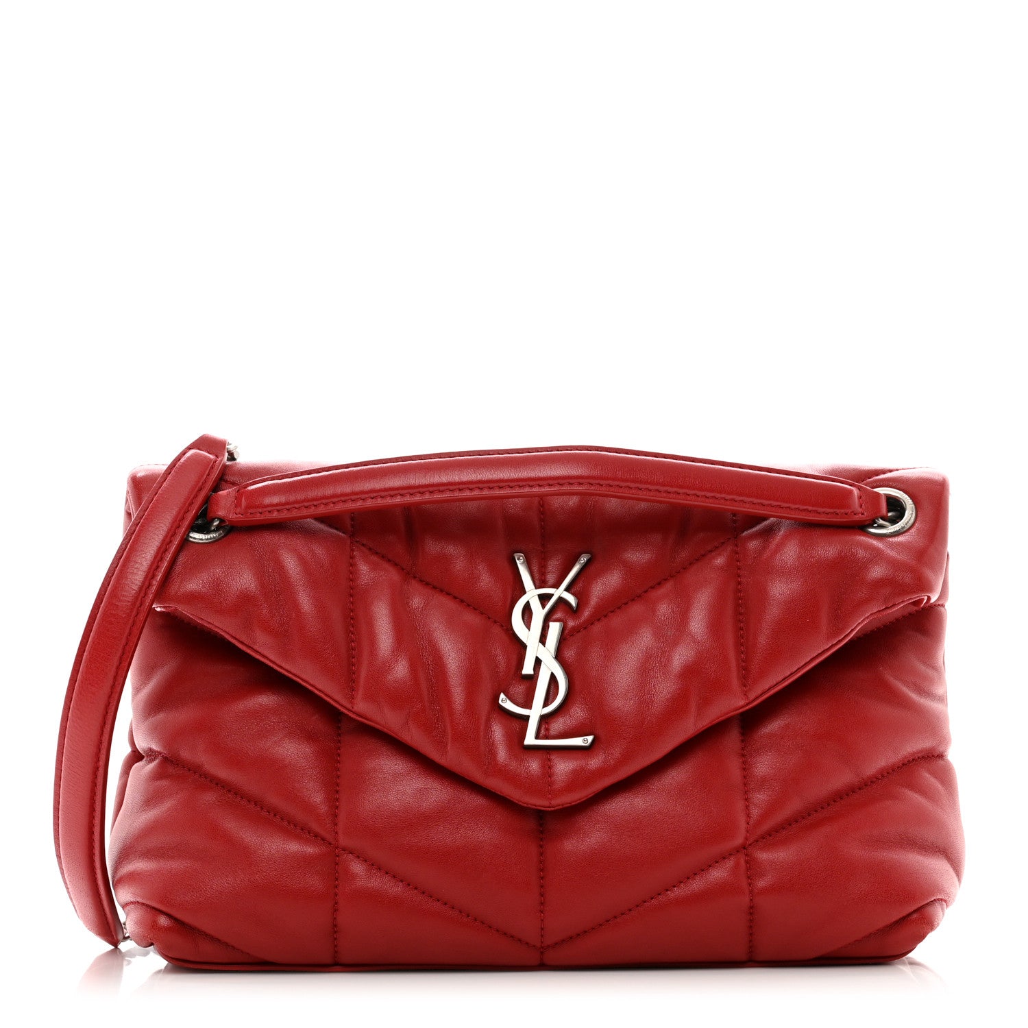Saint Laurent Lambskin Quilted Small Loulou Puffer Monogram Chain Satchel Red 1 of 11
