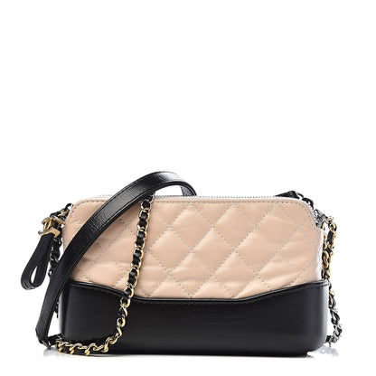 Chanel Aged Calfskin Quilted Small Gabrielle Clutch With Chain Beige Black 1 of 15
