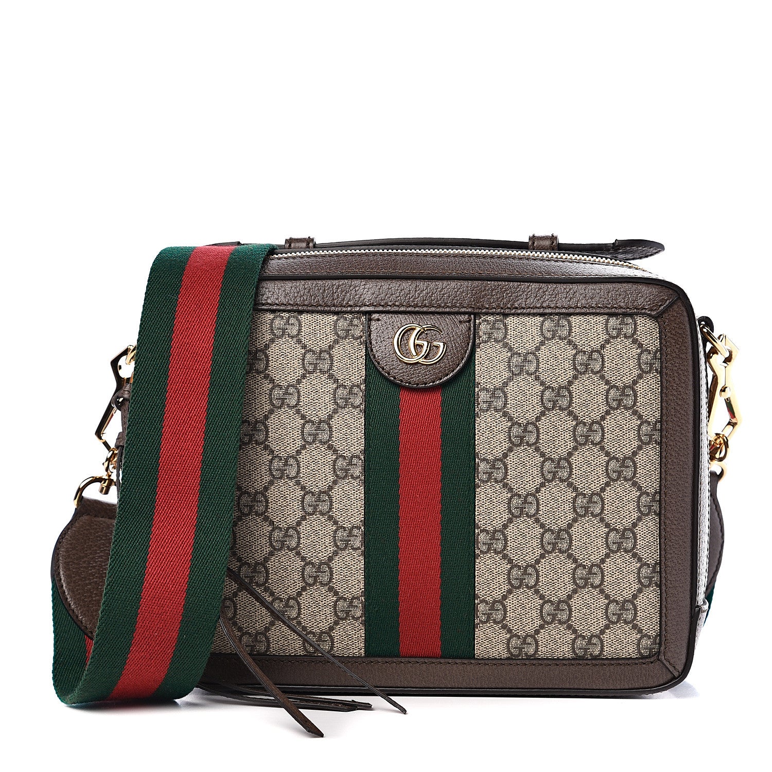 Gucci GG Supreme Monogram Web Small Ophidia Top Handle Shoulder Bag Brown 1 of 11