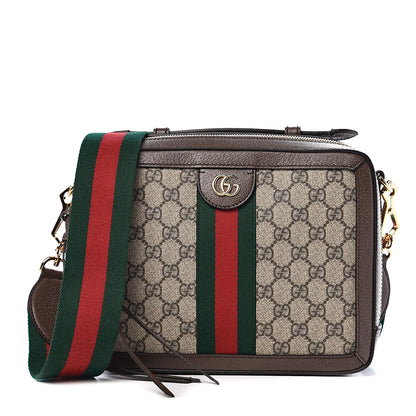 Gucci GG Supreme Monogram Web Small Ophidia Top Handle Shoulder Bag Brown 1 of 11