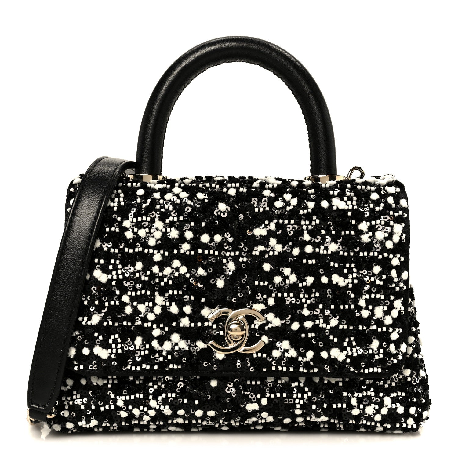 Chanel Lambskin Sequin Beaded Extra Mini Coco Handle Flap Black White 1 of 12